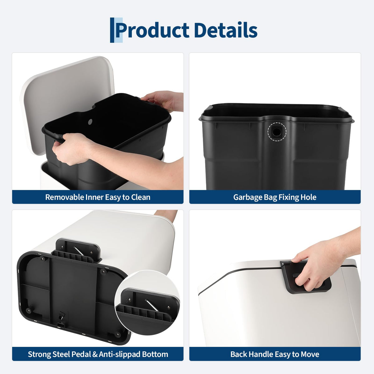 50L Stainless Steel Step Trash Can with Soft-Close Lid D89187