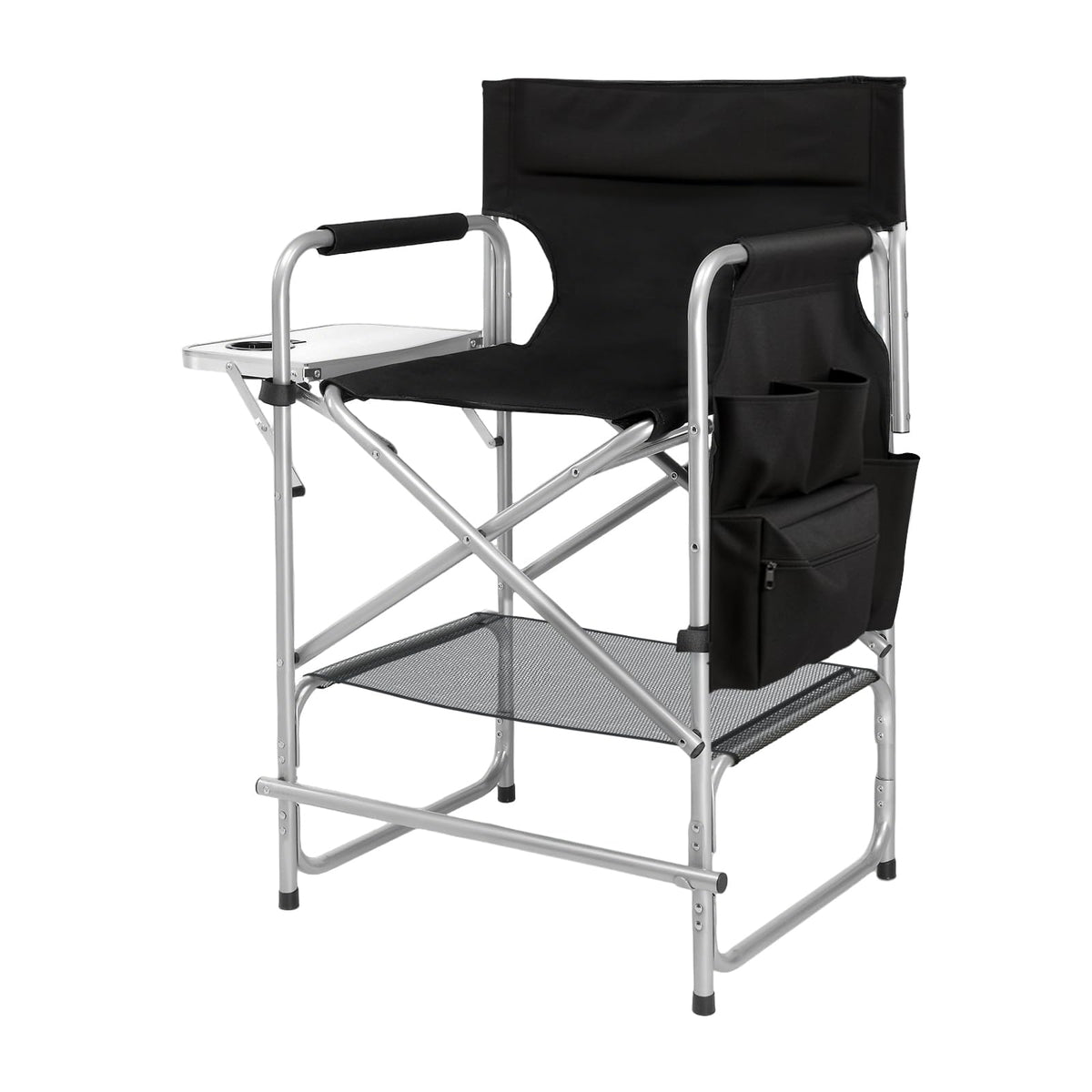 Black Foldable Makeup Chair with Side Table & Footrest A71783