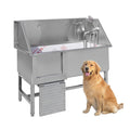 Stainless Steel Dog Grooming Station with Non-Slip Stairs & Sliding Door L966