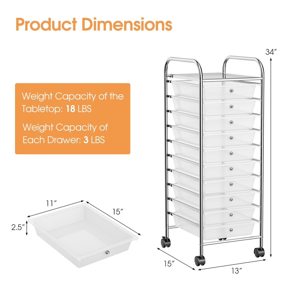 10 Drawers Rolling Storage Cart N399
