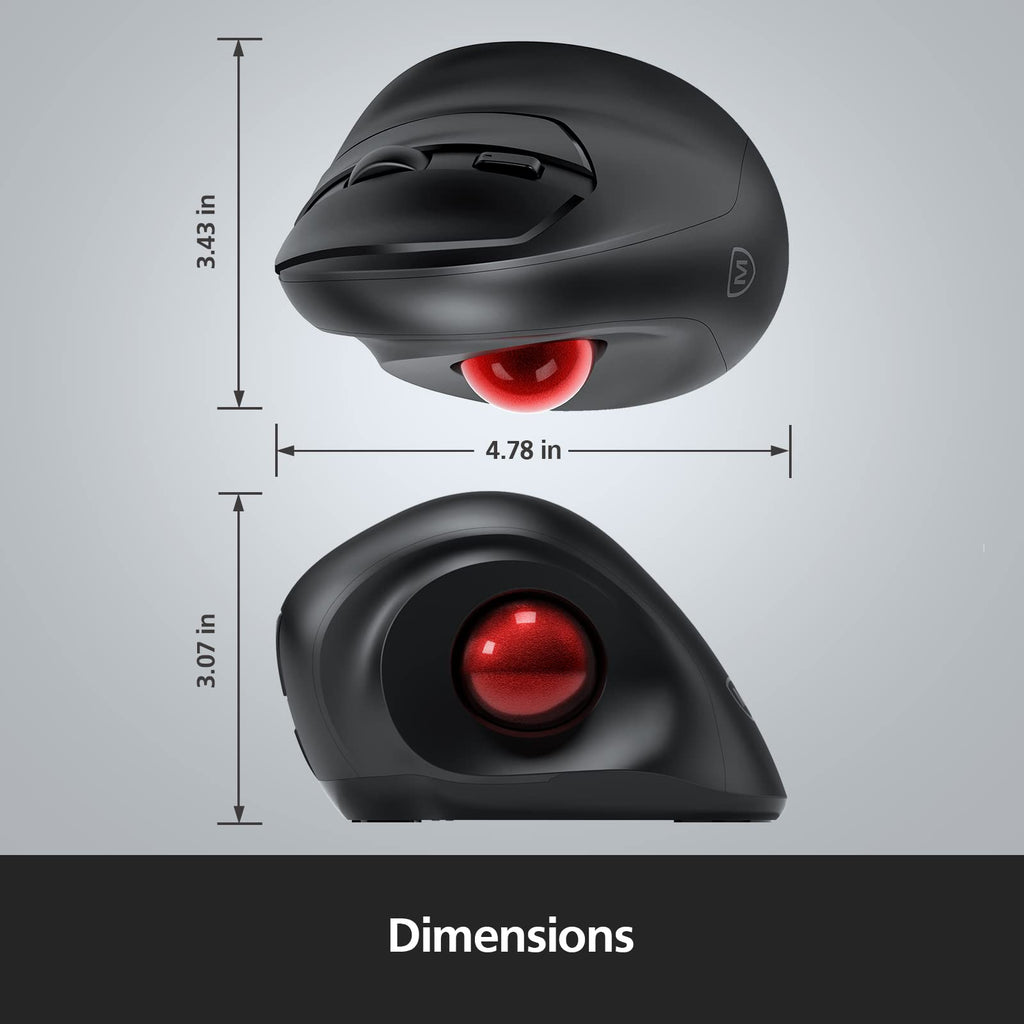 Wireless Ergonomic Trackball Mouse, 3 Adjustable DPI, Black V131