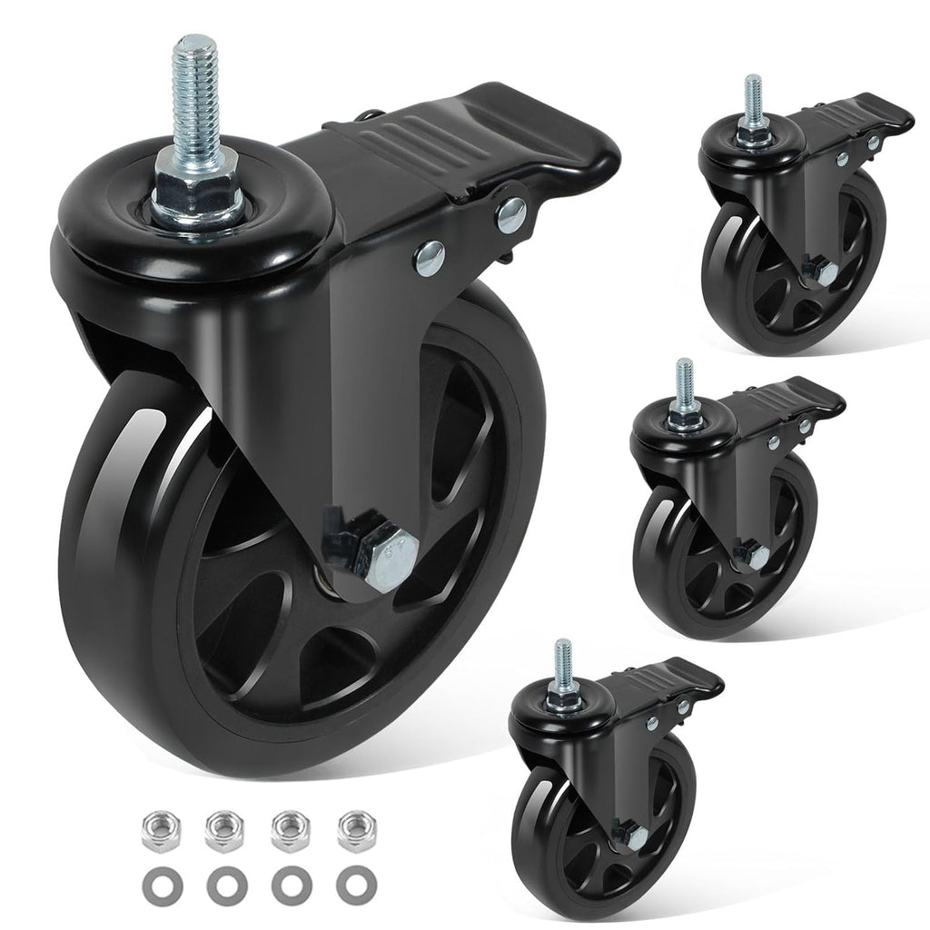 5 Inch Swivel Threaded Stem Casters Set of 4 Heavy Duty 2400lbs Black B9219