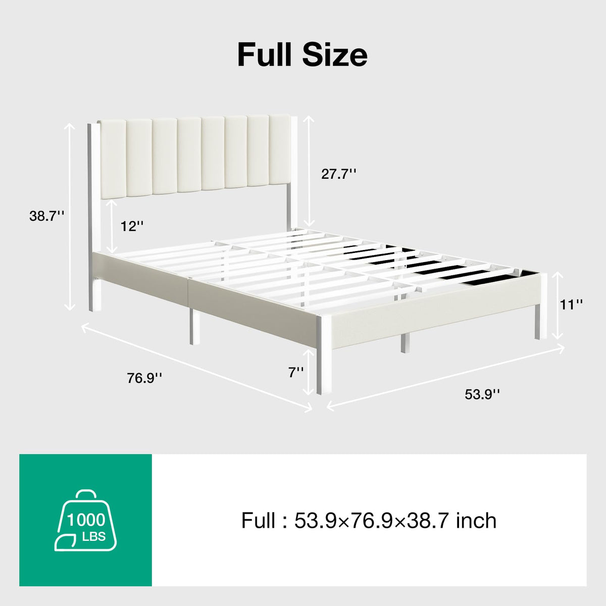 Full Size Metal Platform Bed Frame with Velvet White Headboard Y243710