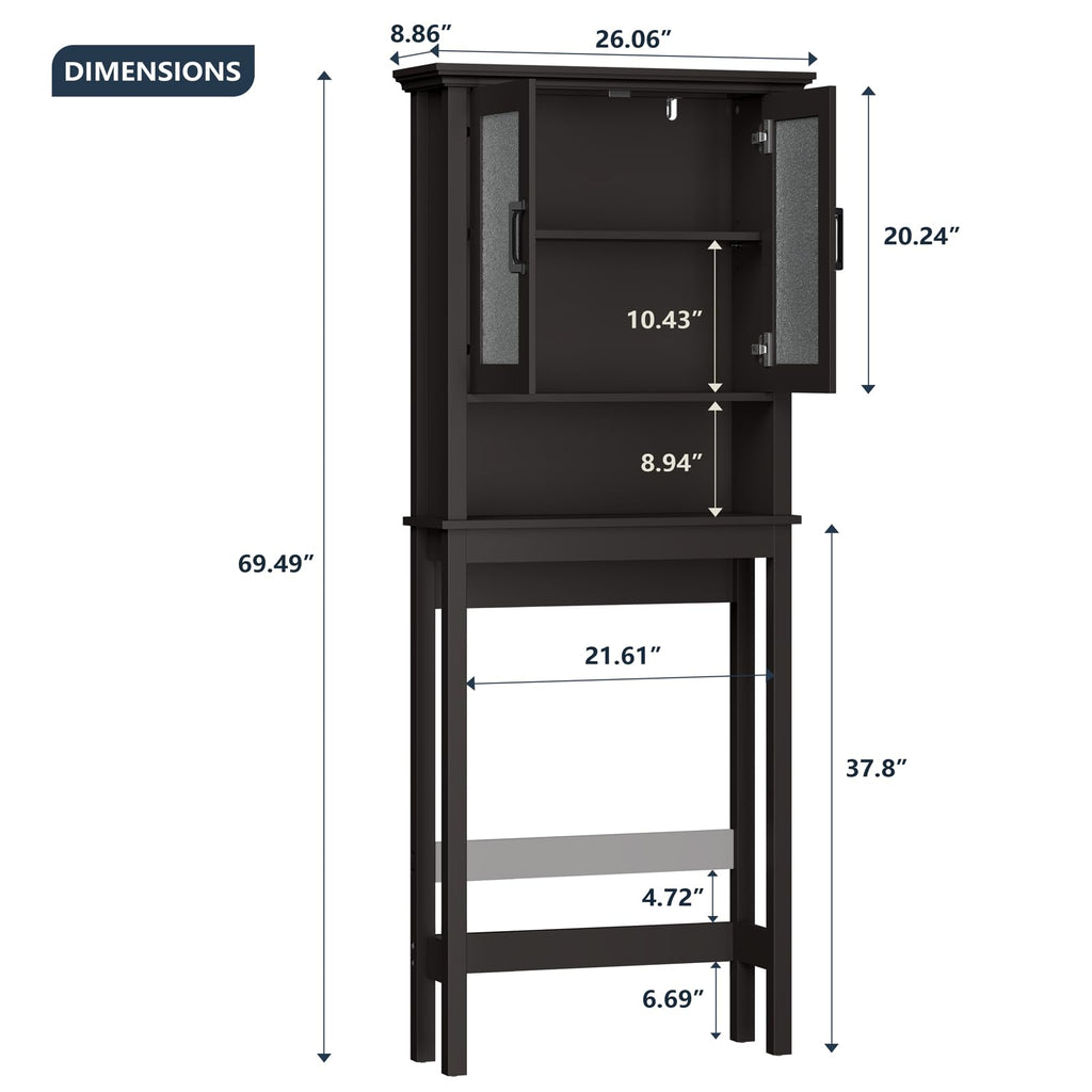 Over Toilet Storage Cabinet with Glass Doors and Adjustable Shelf M37783