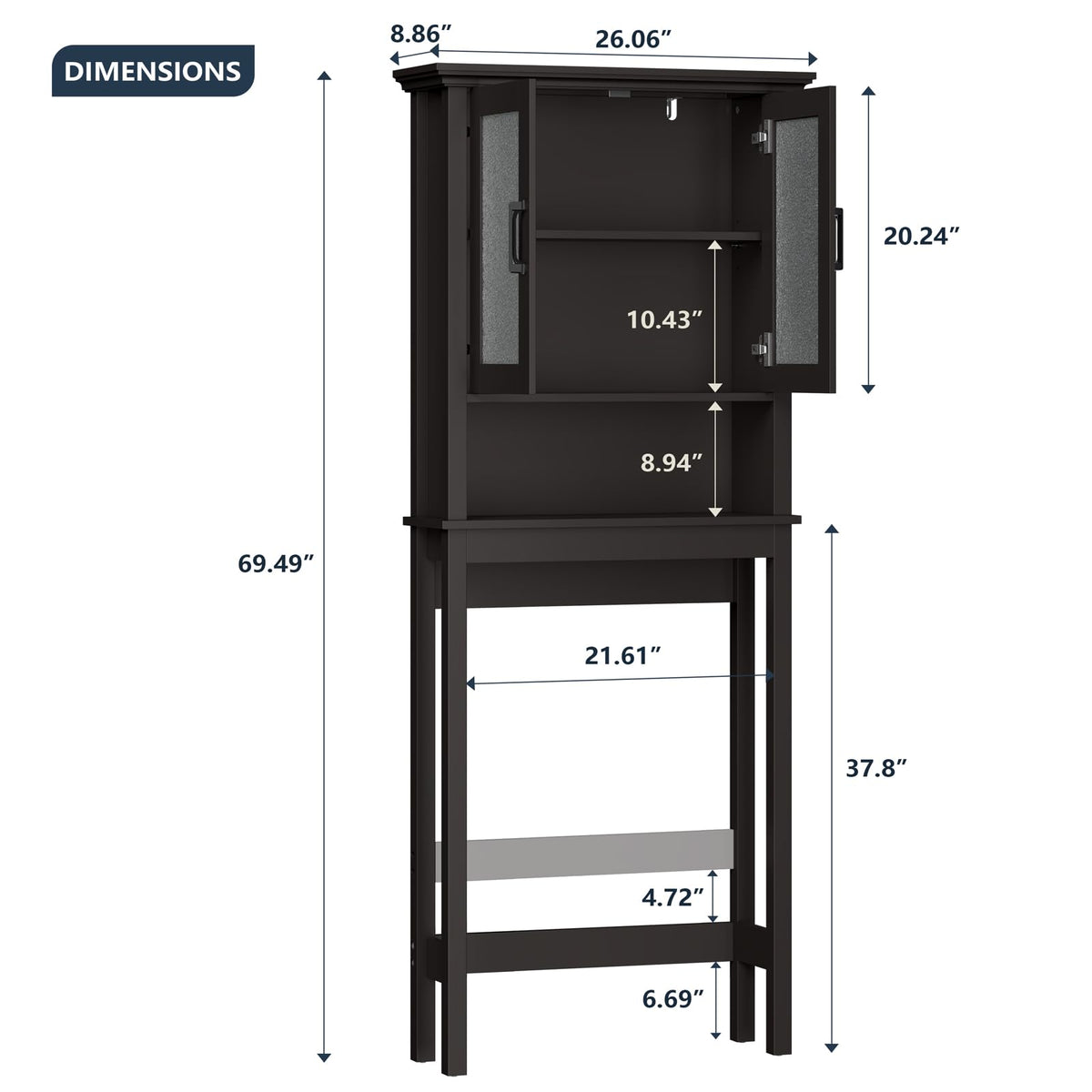 Over Toilet Storage Cabinet with Glass Doors and Adjustable Shelf M37783