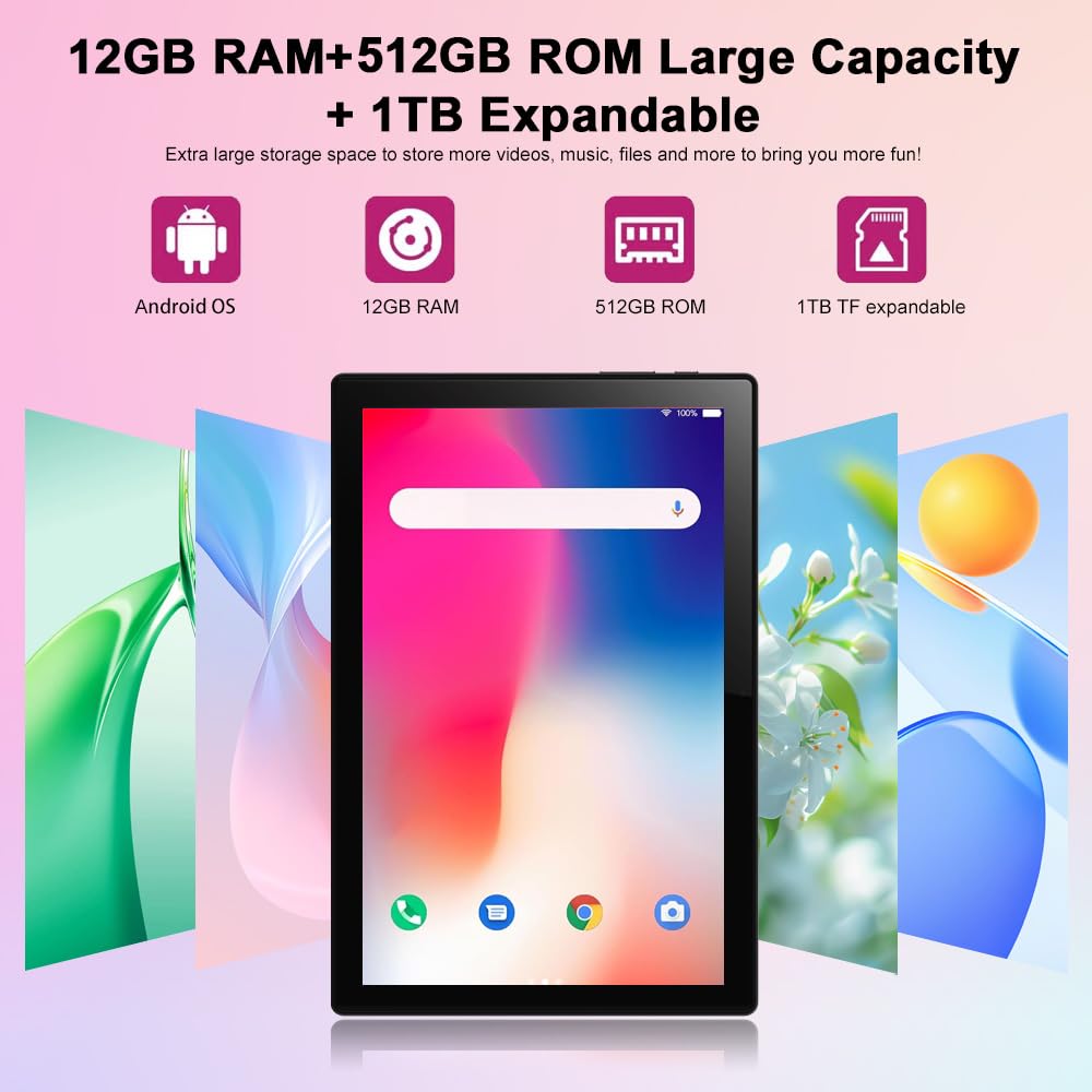 10.1 Inch Android 13 Tablet with SIM Card Slot, 12GB+512GB, Pink G85708