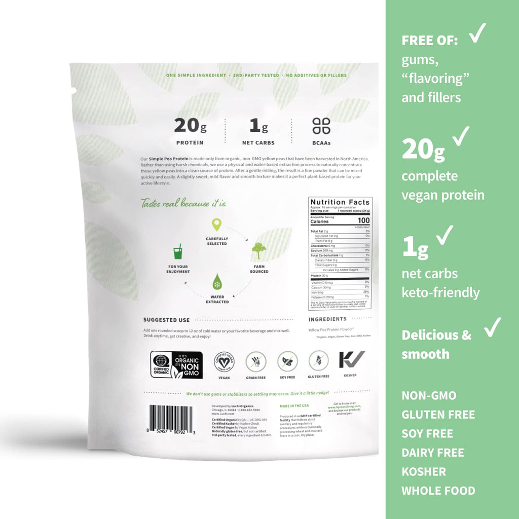 Organic Pea Protein Powder, Unflavored, 5 Pound Z9520