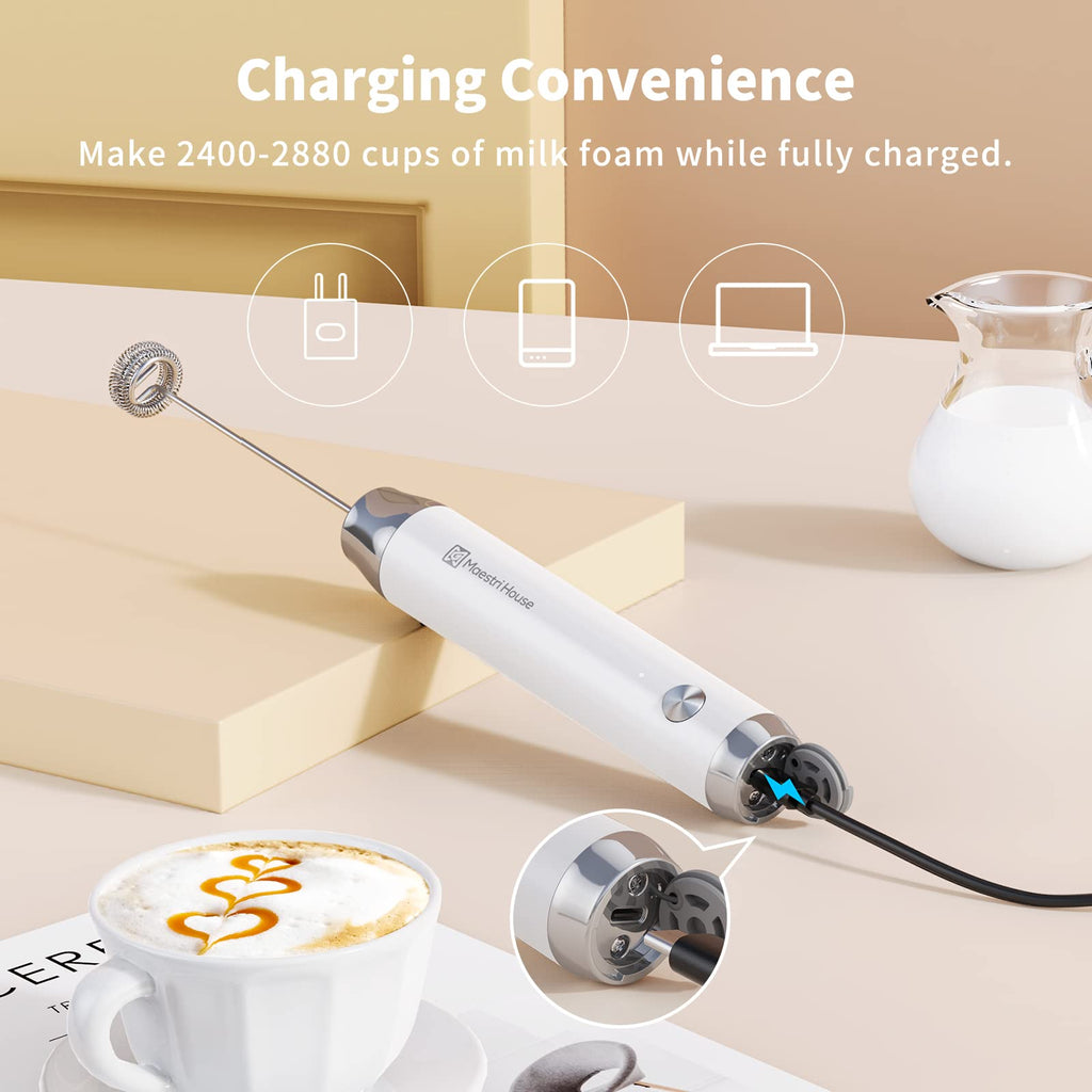 Rechargeable Milk Frother with 2 Detachable Whisks C744