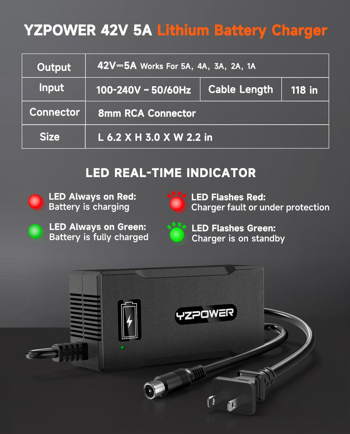 42V 5A Scooter Charger RCA Round Charging Port U3111