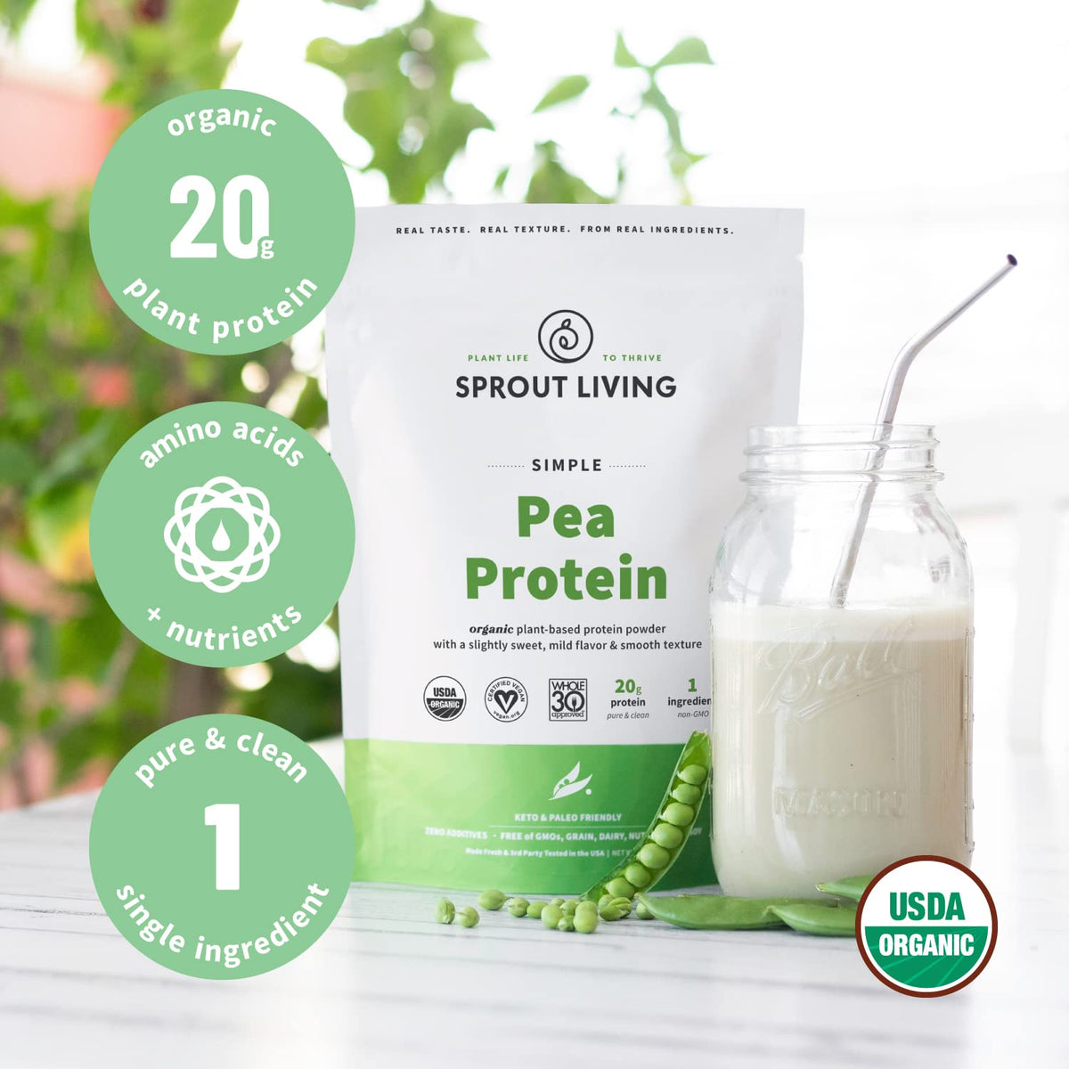 Organic Pea Protein Powder, Unflavored, 5 Pound Z9520