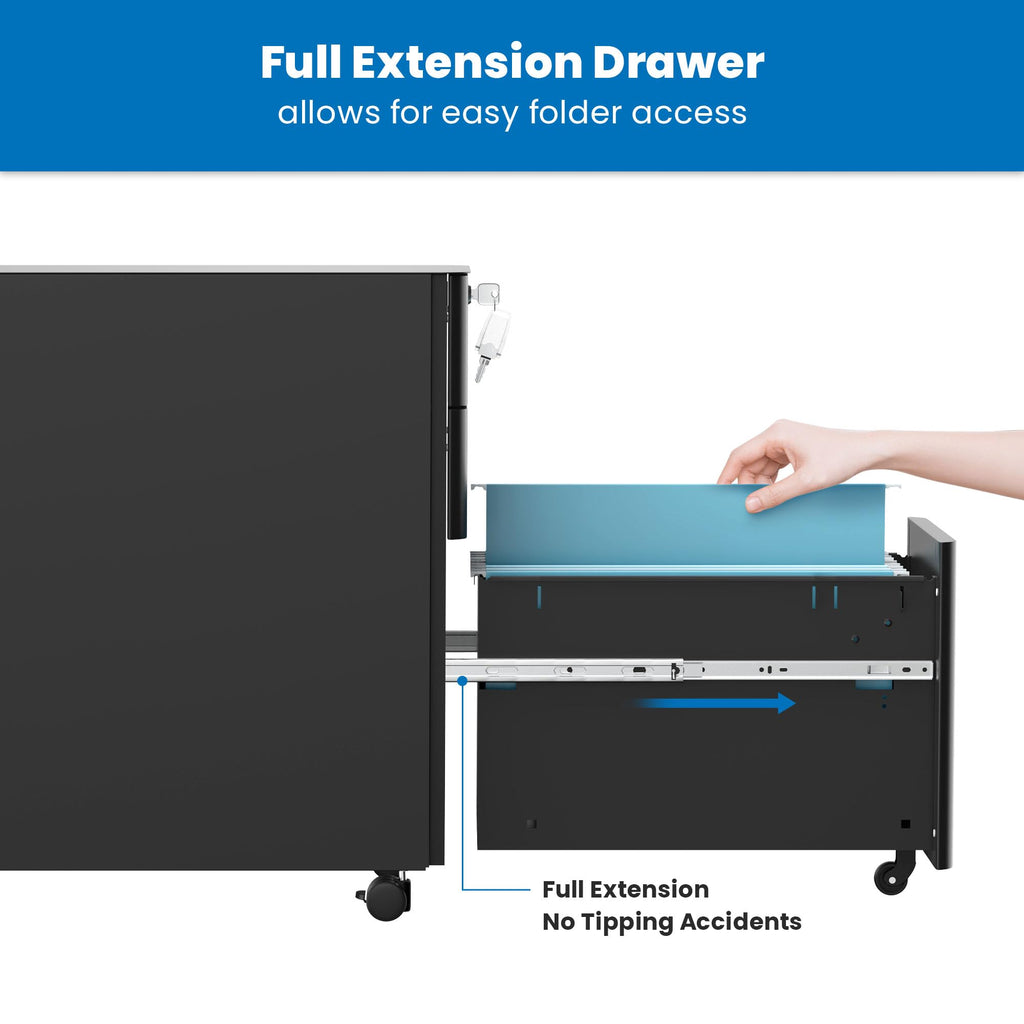 Black 3 Drawer Rolling File Cabinet with Lock M14393