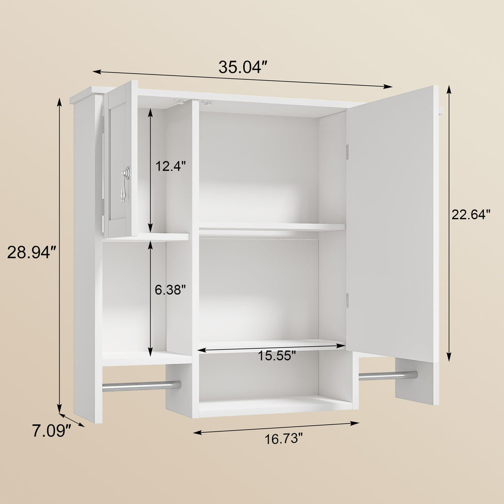 Large White Wall Mounted Bathroom Cabinet with Mirror D734089