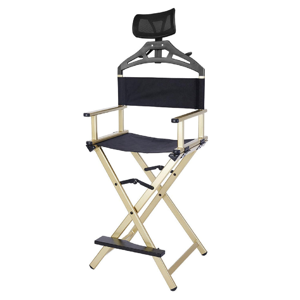Foldable Stool with Head Rest, Portable Camping Chair, Supports Up to 300 Lbs, Gold L29797