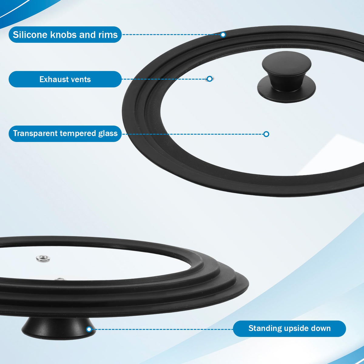 3 Pc Tempered Glass Pot Lids with Silicone Rim C221800