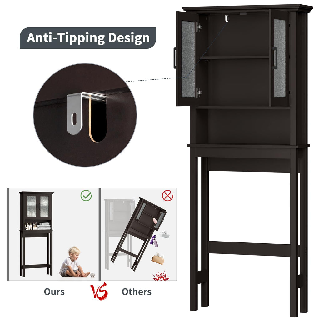 Over Toilet Storage Cabinet with Glass Doors and Adjustable Shelf M37783