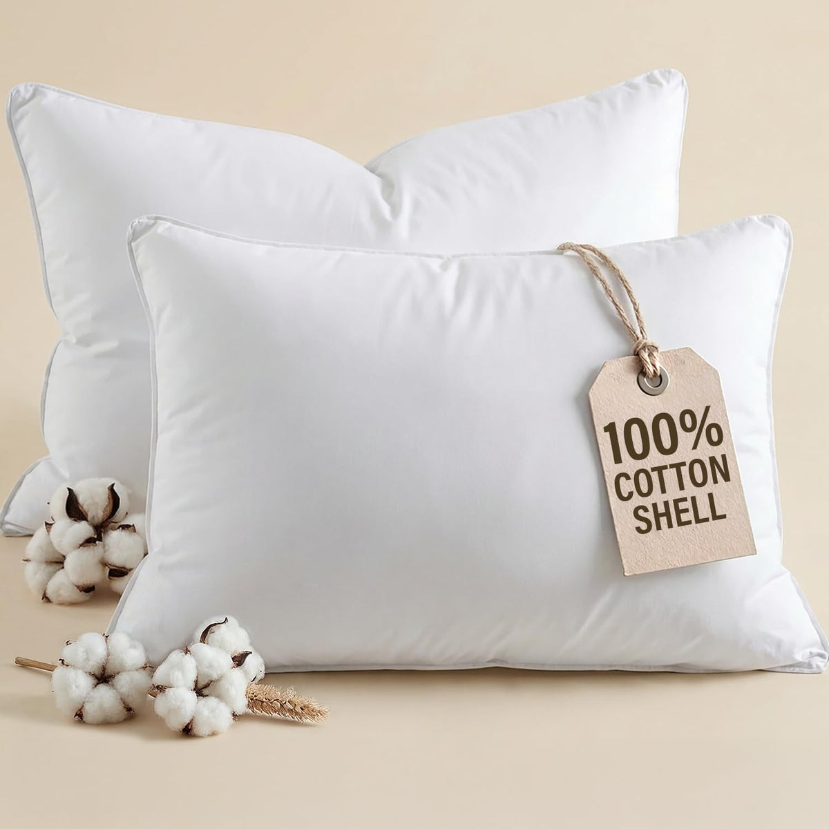 100% Cotton King Size Bed Pillows Set of 2 White R71035