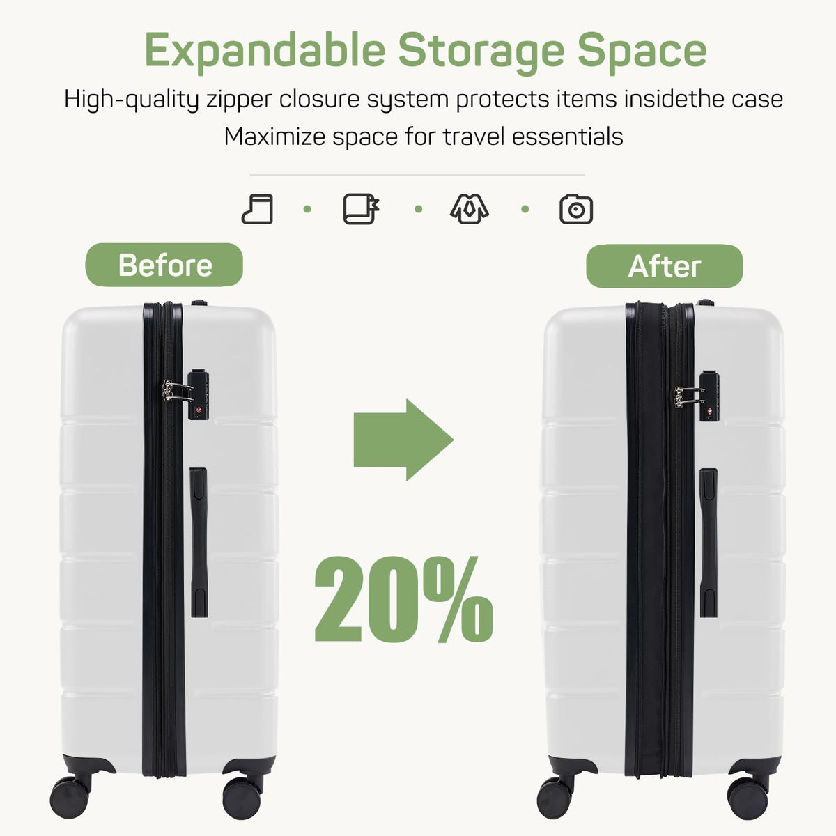 20 Inch White Expandable Hard Shell Carry-On Luggage R651818