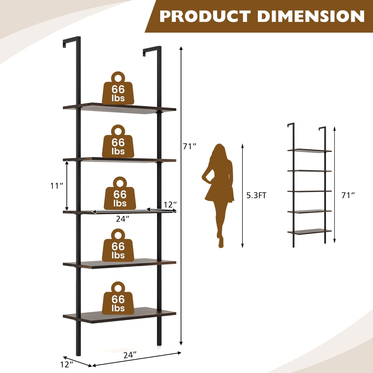 5-Tier Wall Mounted Bookshelf I8045