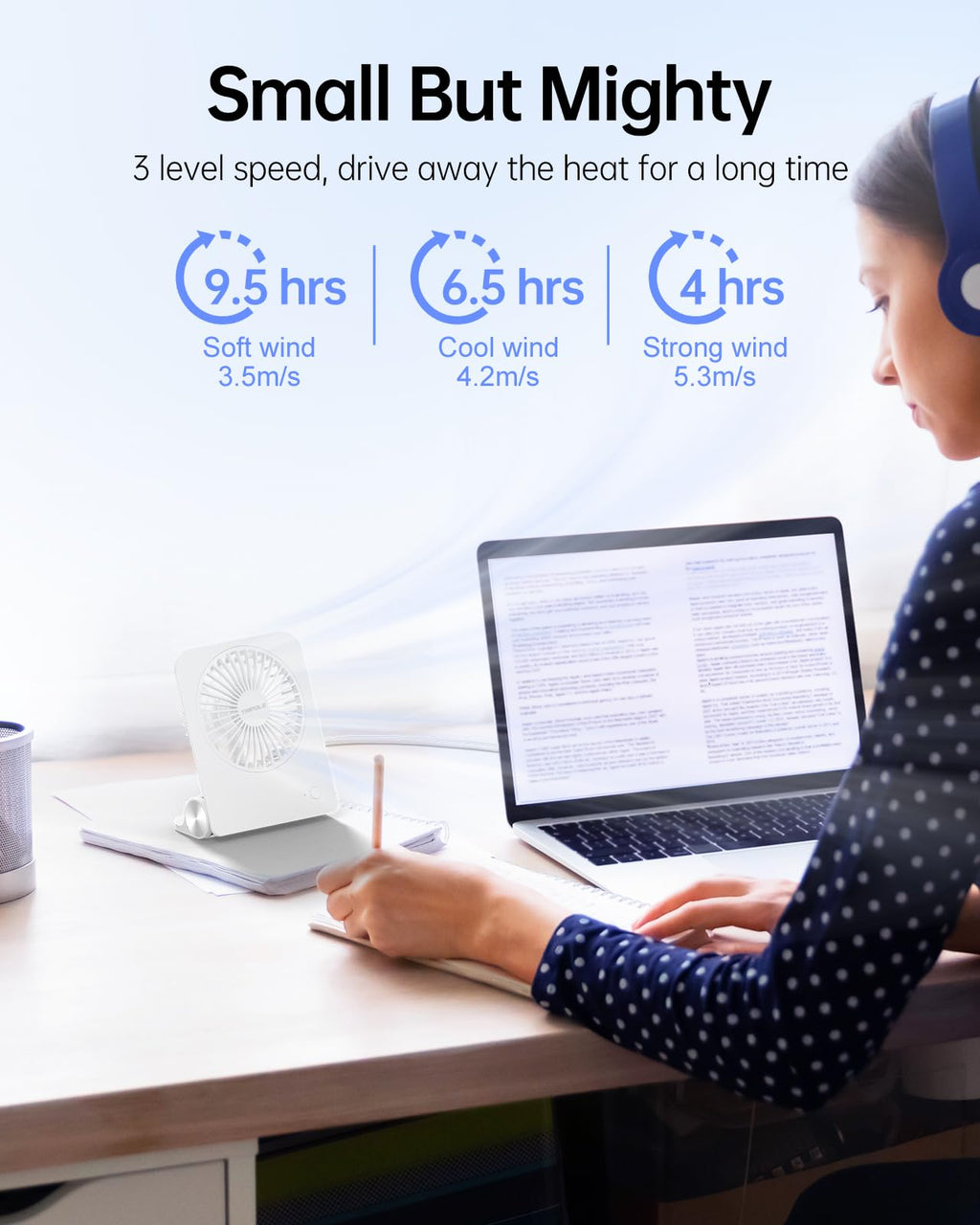 Small Portable Desk Fan 2000 mAh Rechargeable Battery 4.5 Inch N7985
