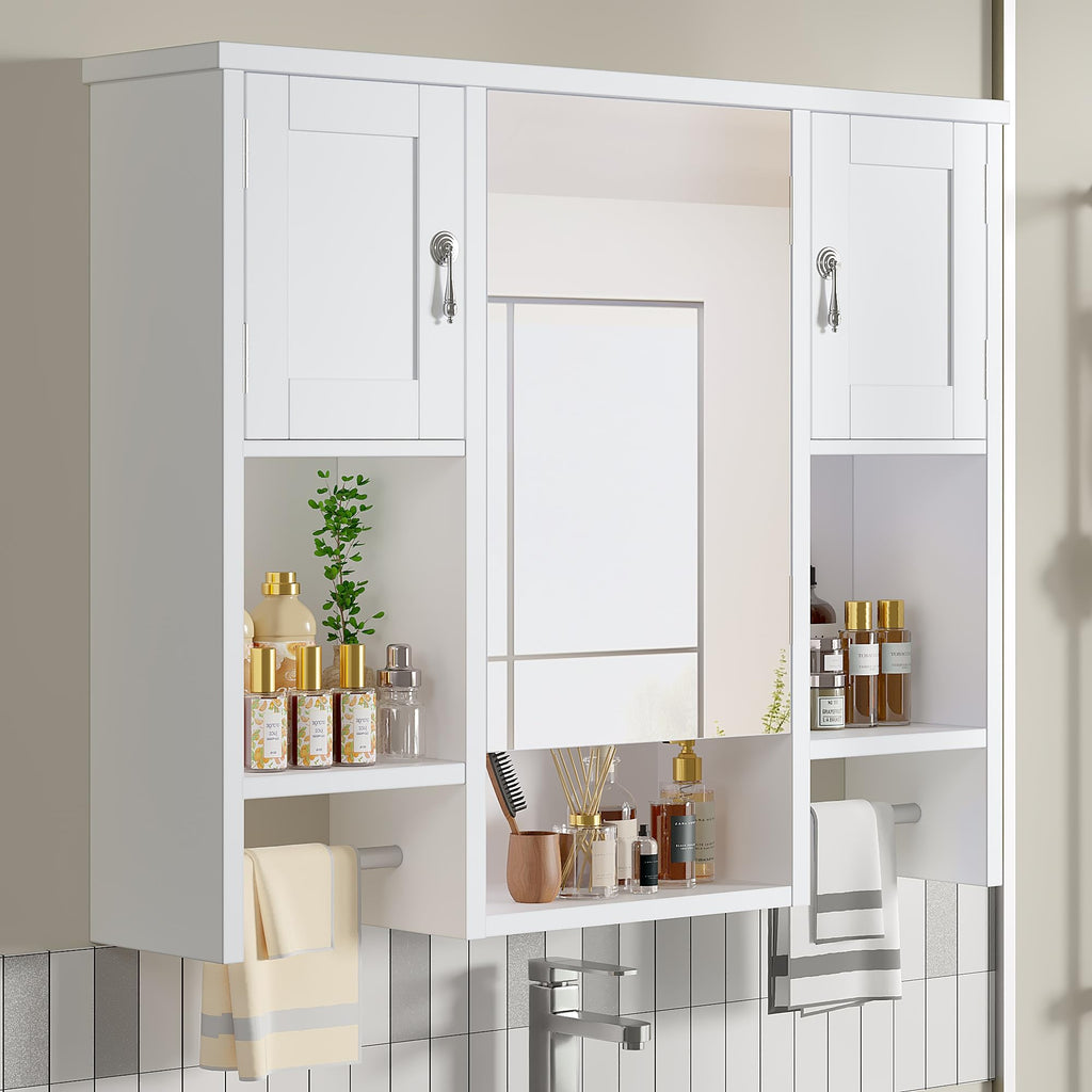 Large White Wall Mounted Bathroom Cabinet with Mirror D734089