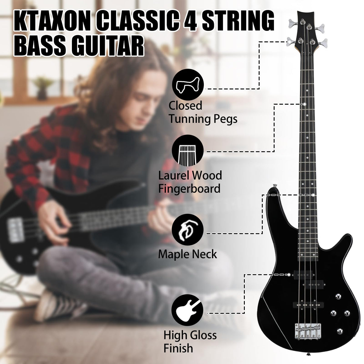 Electric Bass Guitar 4 String Kit Black K51158