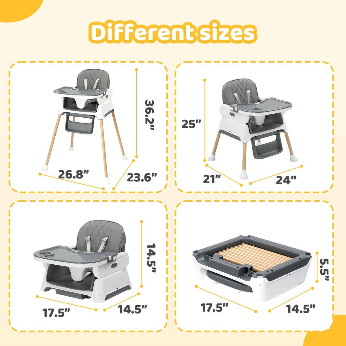 5 in 1 Portable High Chair with Double Tray S353147