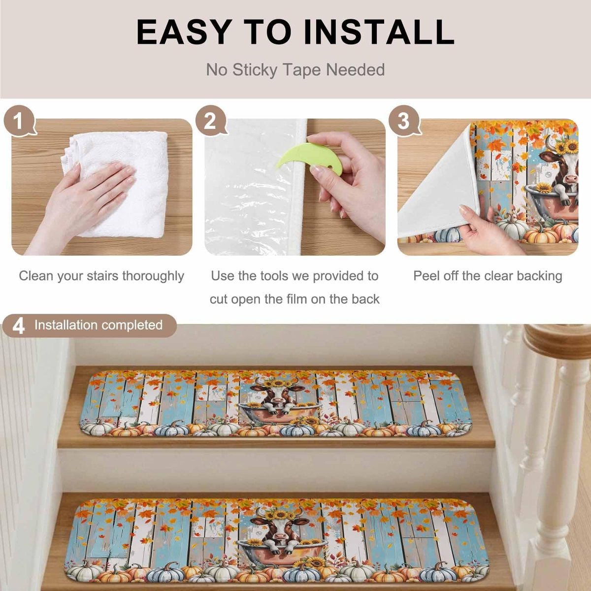 15 Pc Non-Slip Stair Treads Carpet Mat 8x30In I79967
