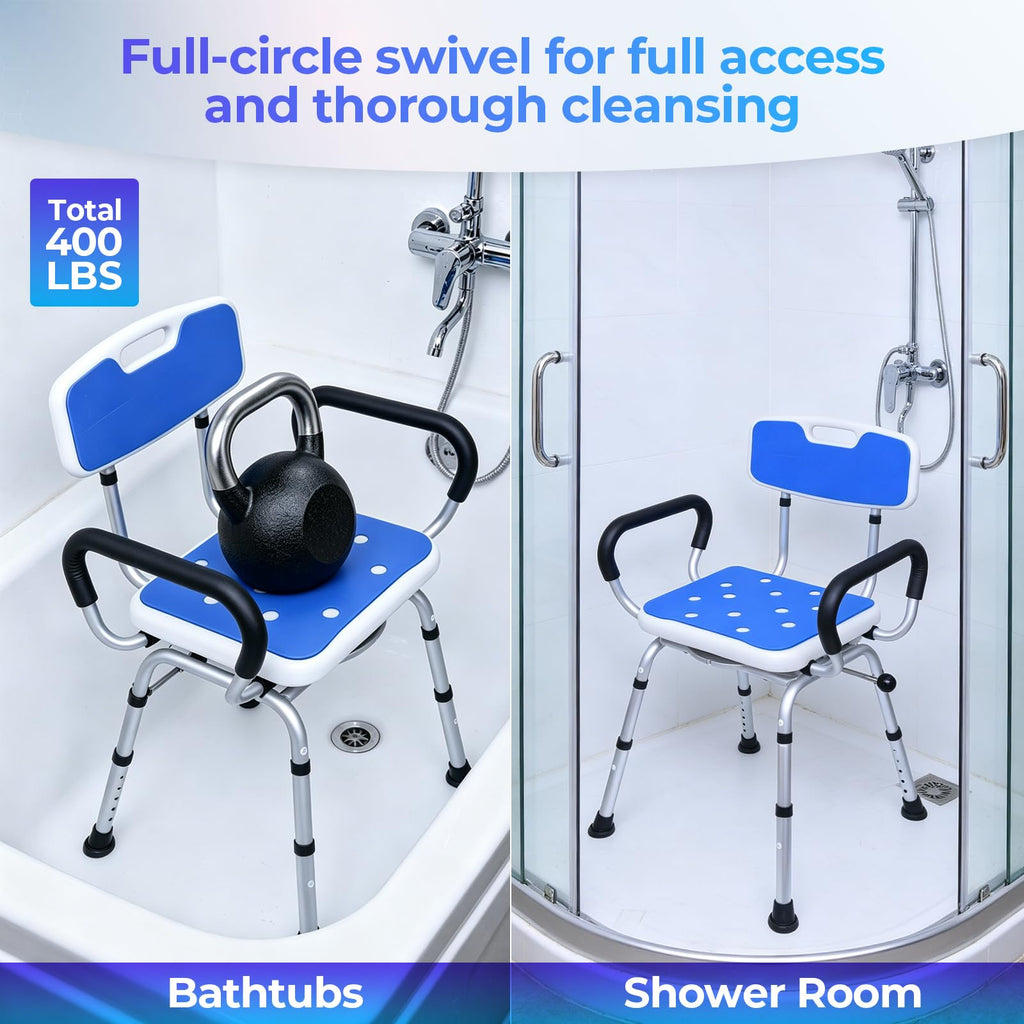 Swivel Shower Chair with Arms and Back Y75524