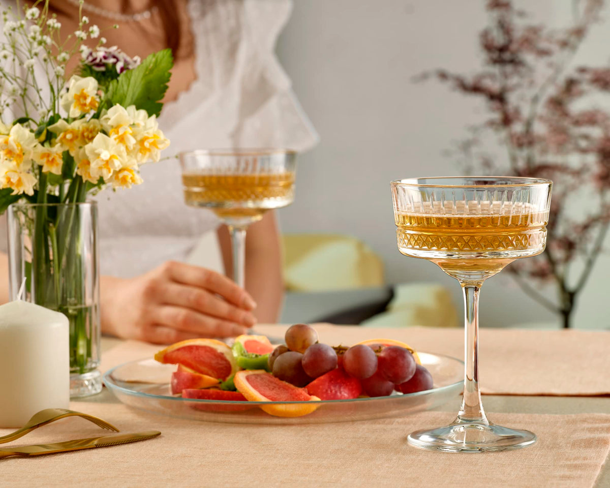 Vintage Coupe Glasses Set Of 6 Long Stem Glassware 8.8 oz P298