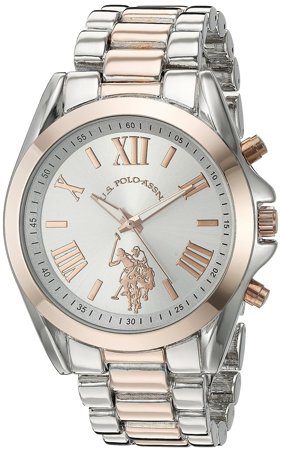 Two-Tone Analog Watch with Silver Dial and 41mm Metal Case N474