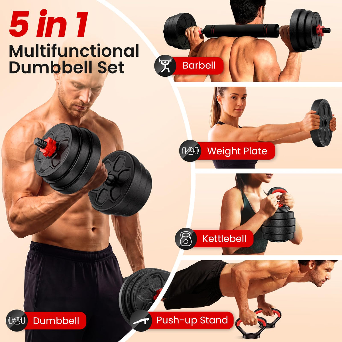 Adjustable 5-in-1 Dumbbell Set with Connector D218