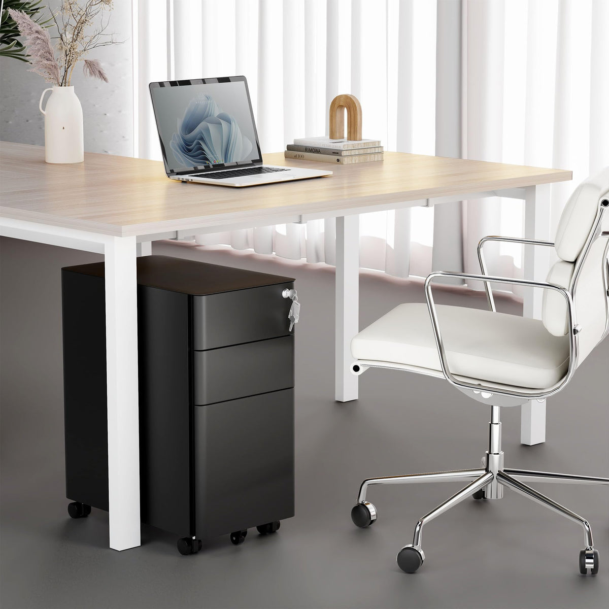 Black 3 Drawer Rolling File Cabinet with Lock M14393