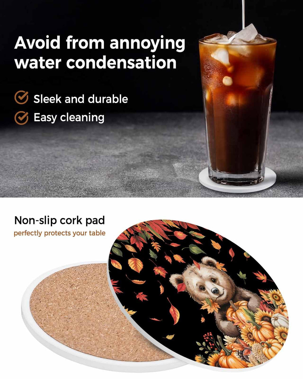 Set of 6 Absorbent Stone Ceramic Coasters with Holder L480