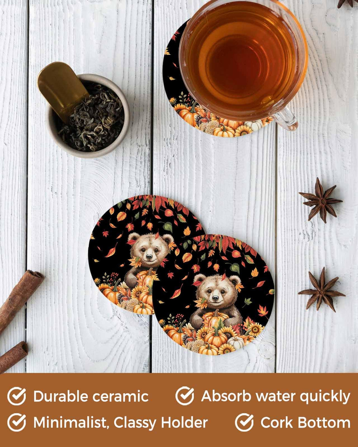 Set of 6 Absorbent Stone Ceramic Coasters with Holder L480