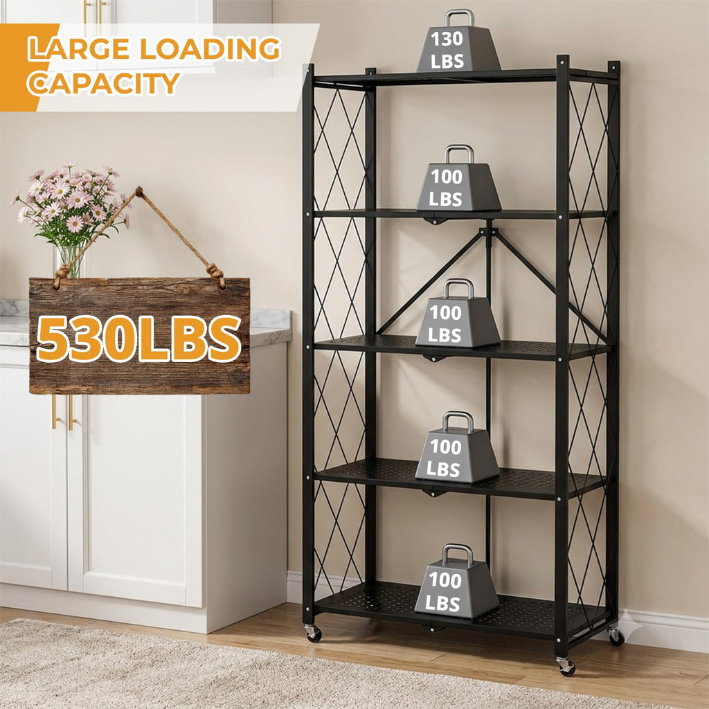5 Tier Foldable Metal Storage Shelf with Wheels C81079