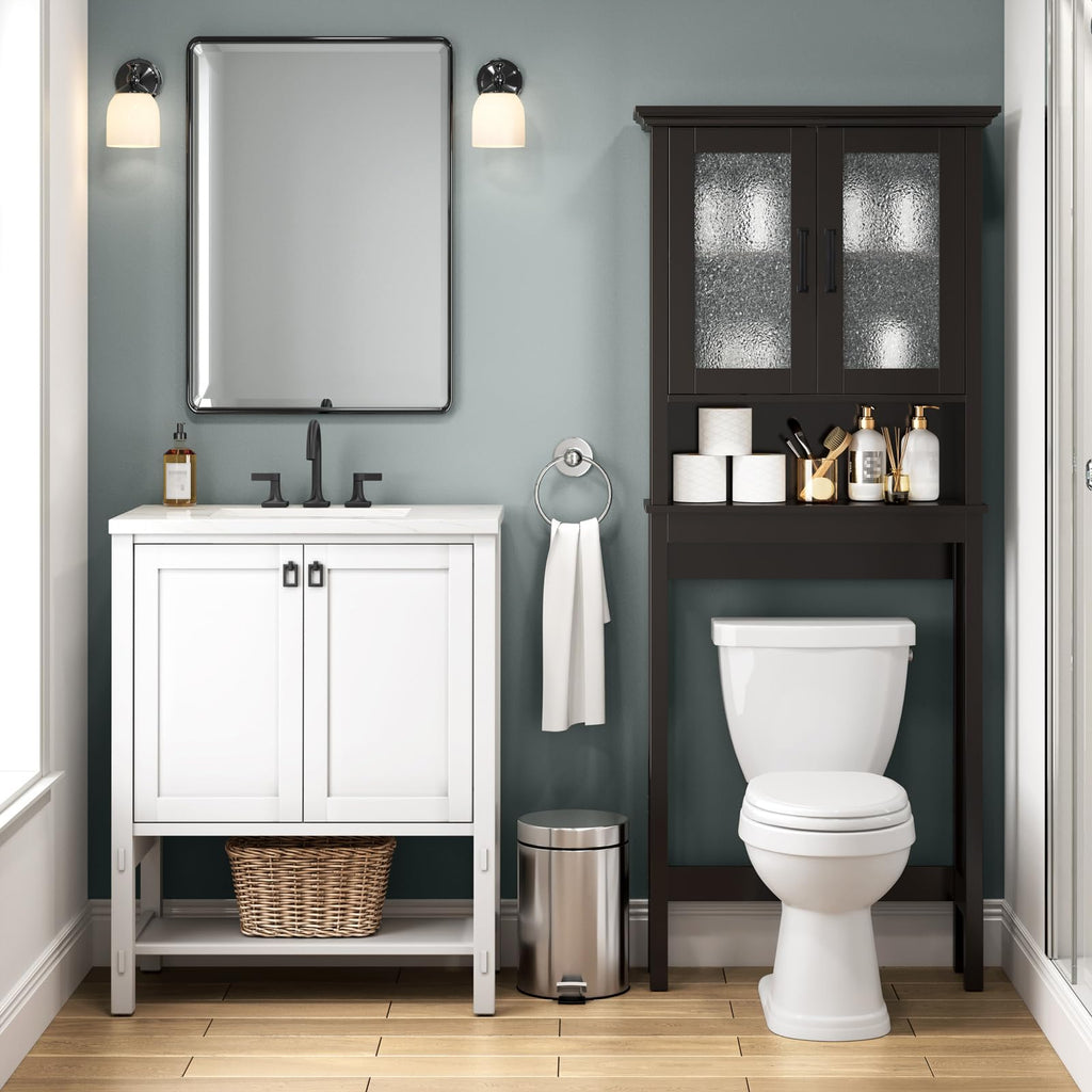 Over Toilet Storage Cabinet with Glass Doors and Adjustable Shelf M37783