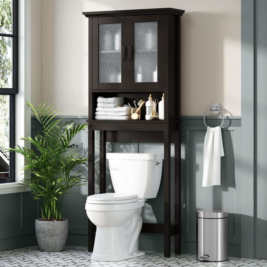 Over Toilet Storage Cabinet with Glass Doors and Adjustable Shelf M37783