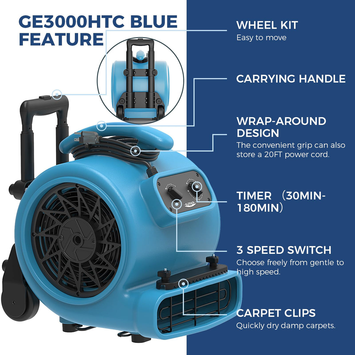 3 Speed Air Mover Carpet Drying Fan E243