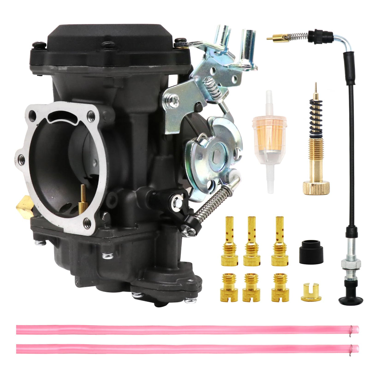 CV40 Carburetor Replacement with Starter Valve Set Main Jets Slow Jets Air Fuel Mixture Screw Kit J4575