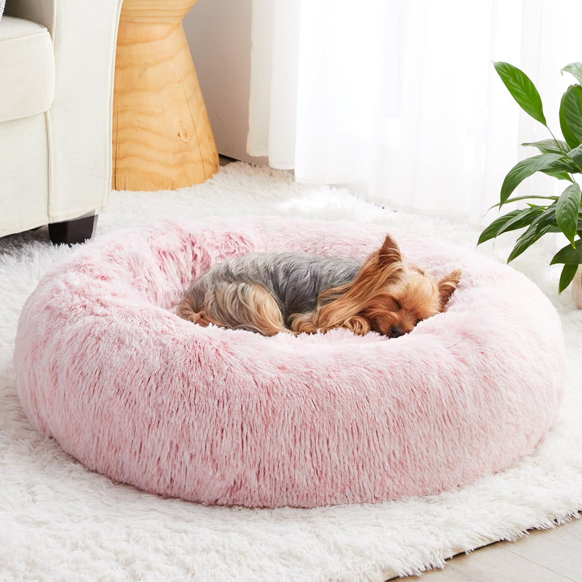 Pink Round Calming Dog Bed L85730