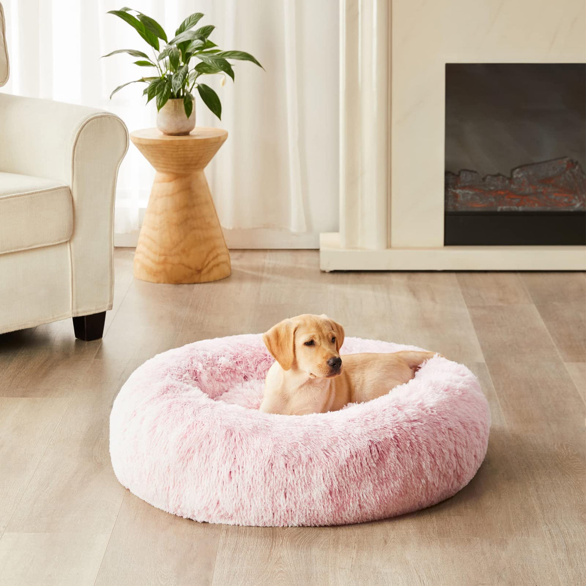 Pink Round Calming Dog Bed L85730