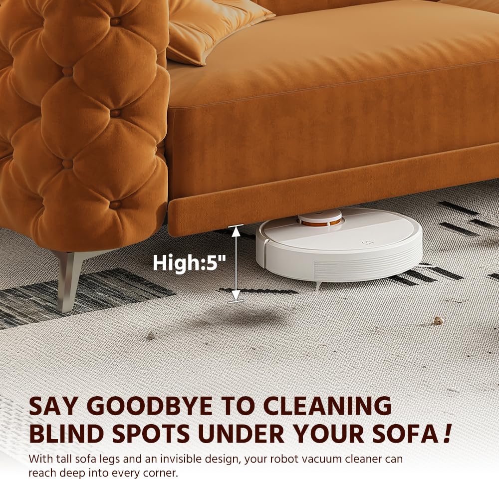 Orange Velvet 4-Seater Convertible Sleeper Sofa with Ottoman Z96488