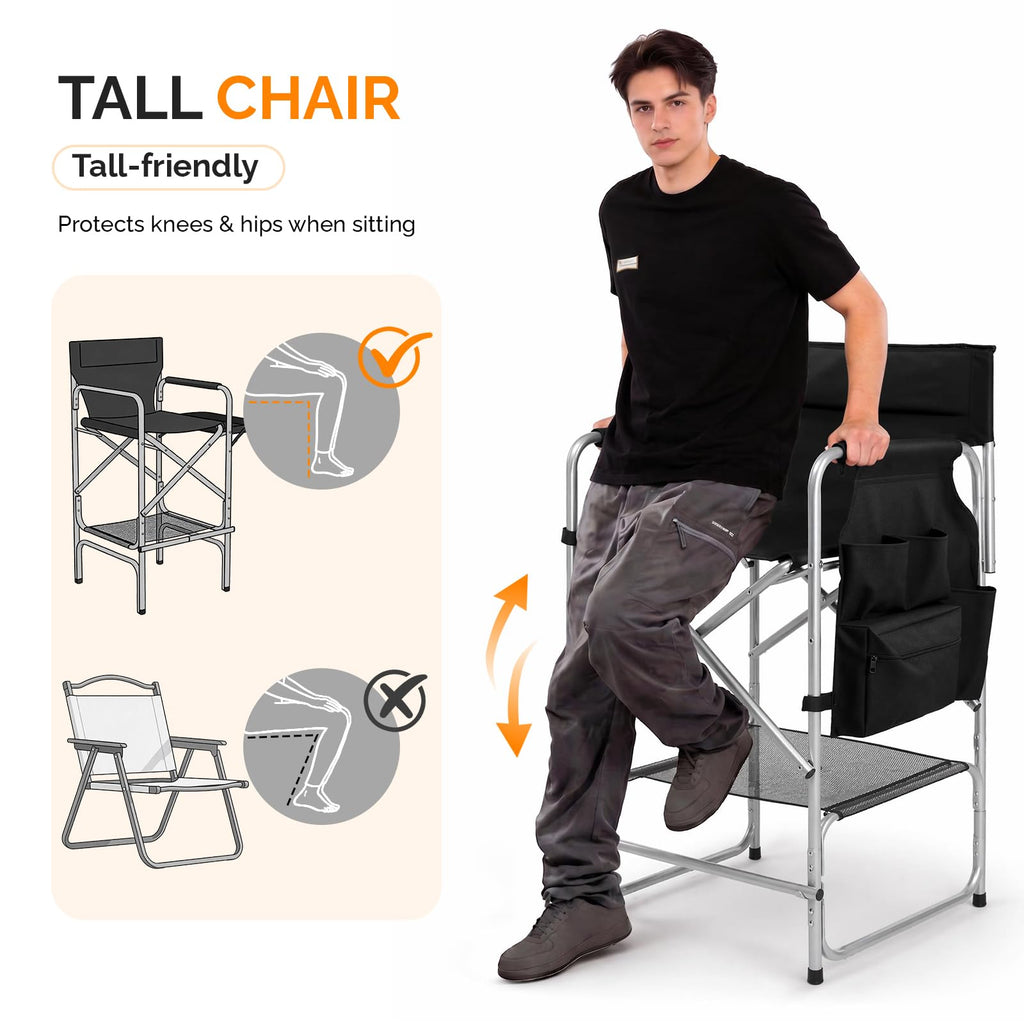 Black Foldable Makeup Chair with Side Table & Footrest A71783