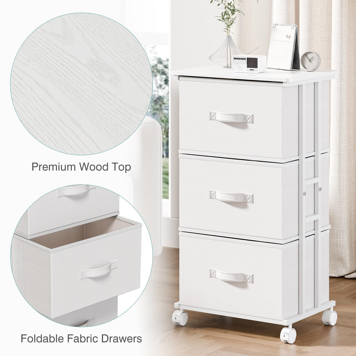 White 3 Drawer Fabric Dresser Q8858