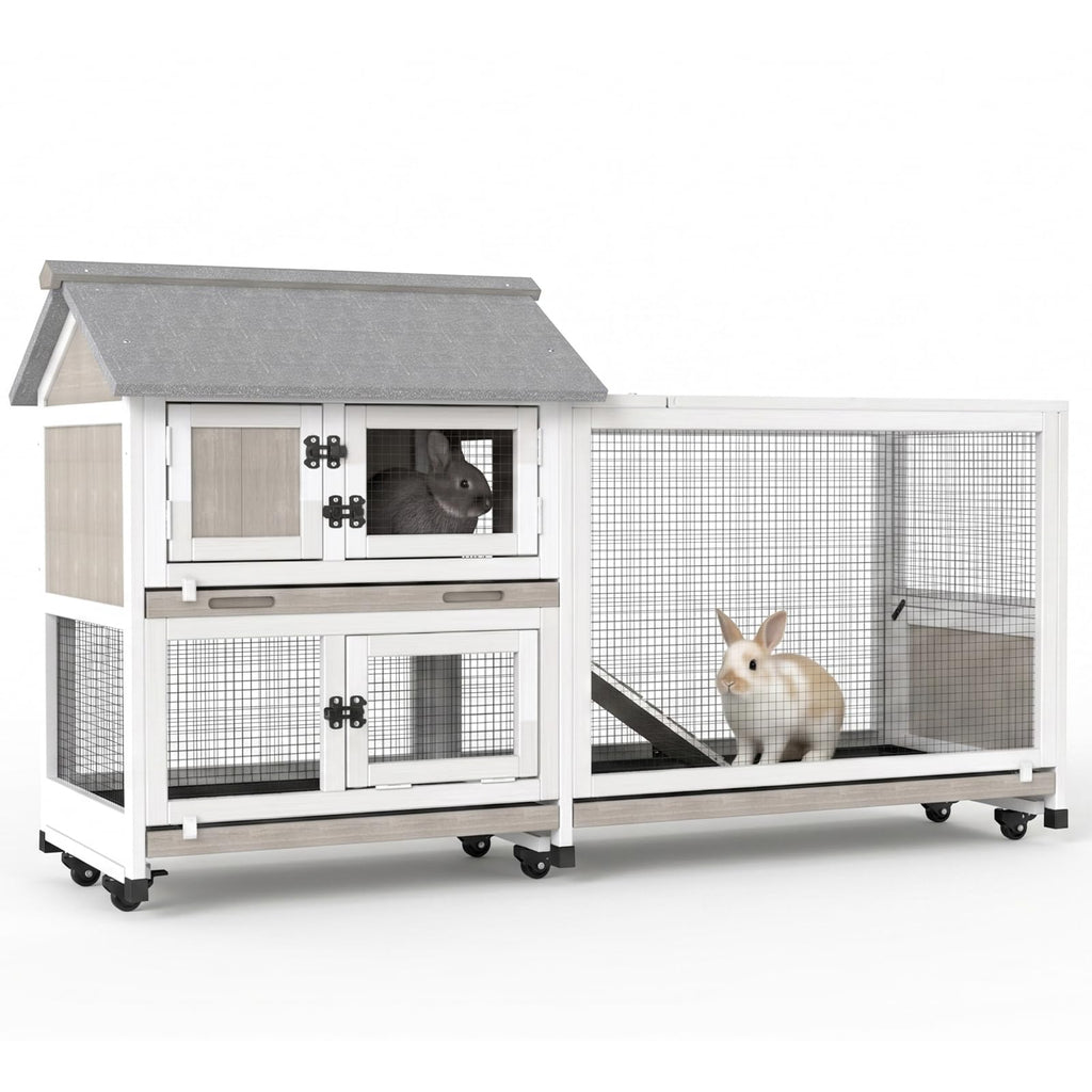 2-Story Wooden Rabbit Hutch with 3 Removable Trays F400273