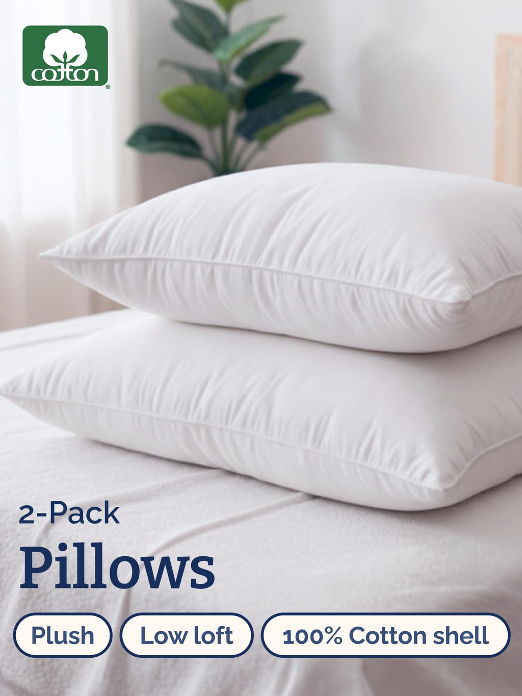 100% Cotton King Size Bed Pillows Set of 2 White R71035