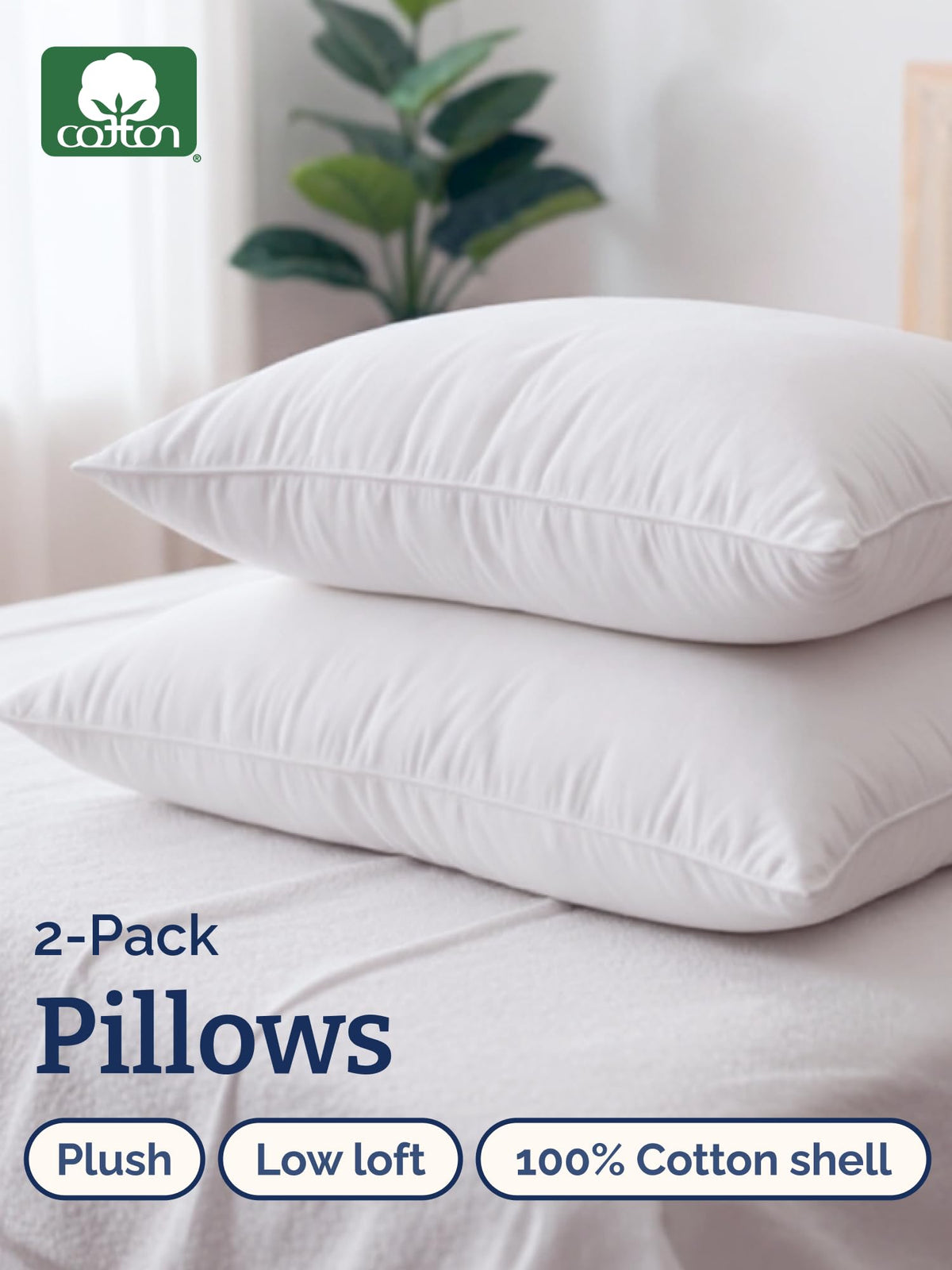 100% Cotton King Size Bed Pillows Set of 2 White R71035