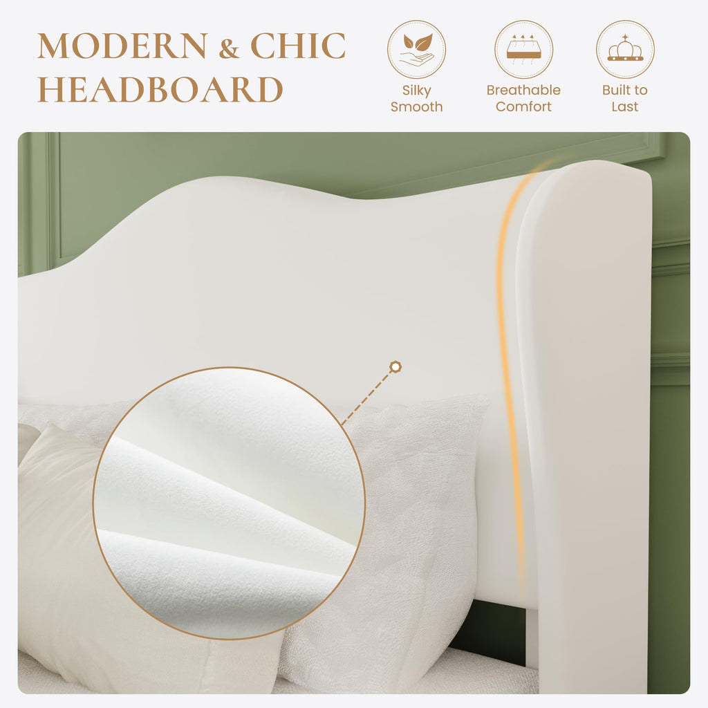 Queen Size Bed Frame with Wingback Headboard X91686