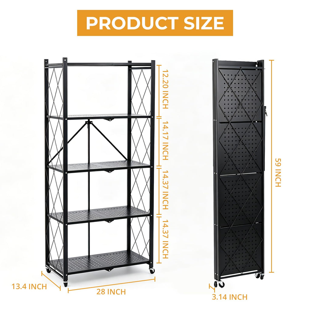 5 Tier Foldable Metal Storage Shelf with Wheels C81079