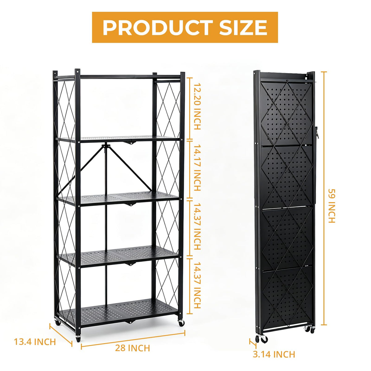5 Tier Foldable Metal Storage Shelf with Wheels C81079